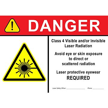 Laser Sign: Danger Class 4 Class 4 Laser sign Instuction Sign 14 x 10