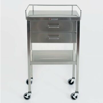 Stainless Steel Utility Table with Drawers and Guardrail - 2 Drawer