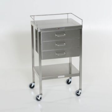 Stainless Steel Utility Table with Drawers and Guardrail - 3 Drawer