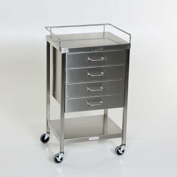 Stainless Steel Utility Table with Drawers and Guardrail - 4 Drawer