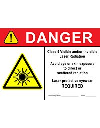 Laser Sign: Danger Class 4 Class 4 Laser sign Instuction Sign 14 x 10