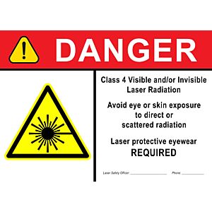 Laser Sign: Danger Class 4 Class 4 Laser sign Instuction Sign 14 x 10