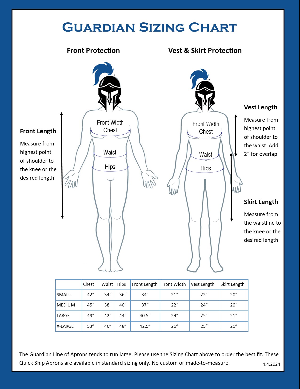 Guardian Size Chart